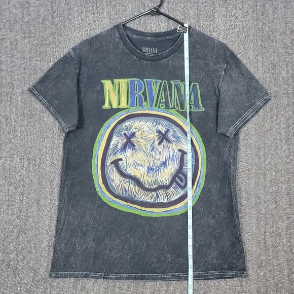 Nirvana T-Shirt Mens M Gray & Green Nevermind Smiley Face Short Sleeve Crewneck - Picture 3 of 9